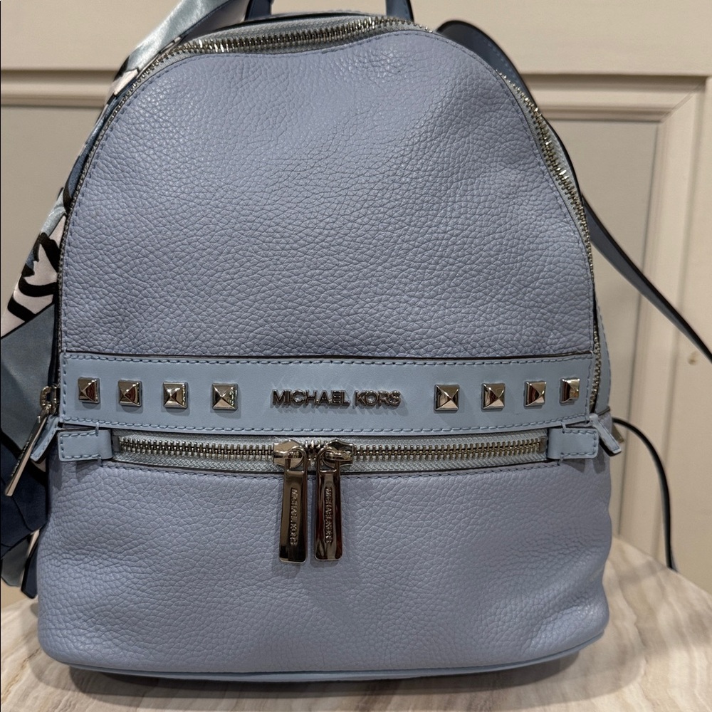 Michael Kors Kenly Blue Leather Studded Backpack - Picture 4 of 17